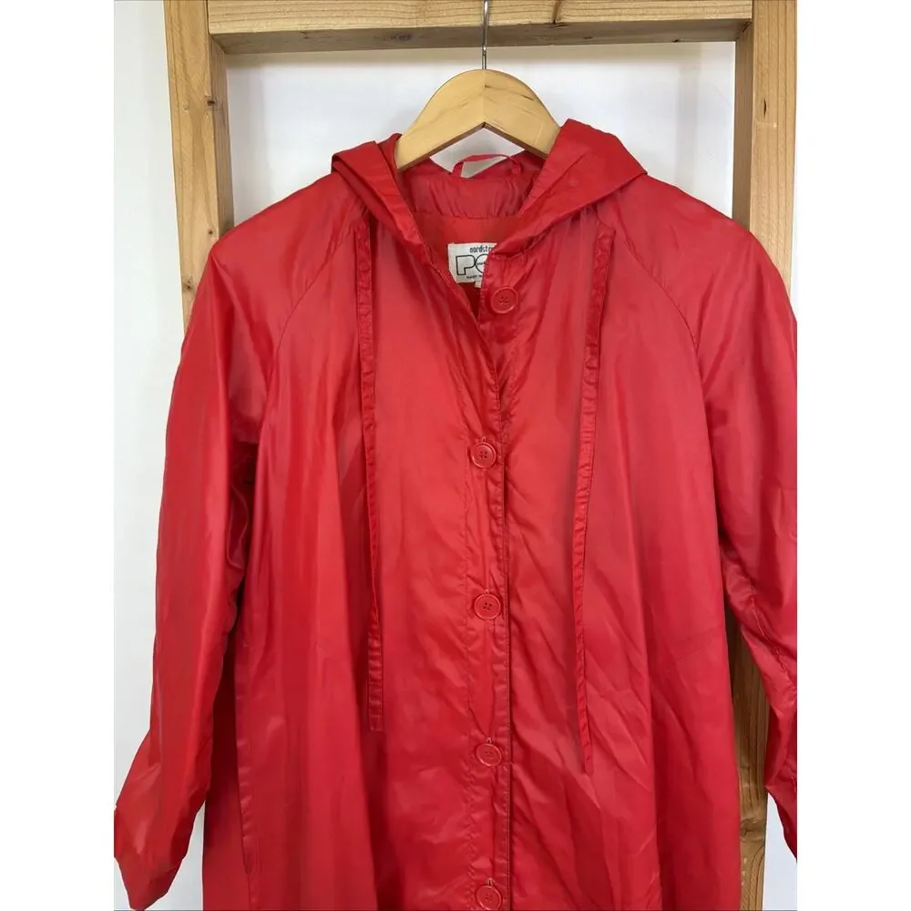 Vintage Nordstrom POV Women’s Size 8 Red Raincoat Lined Hooded Made Hong Kong - Picture 2 of 5